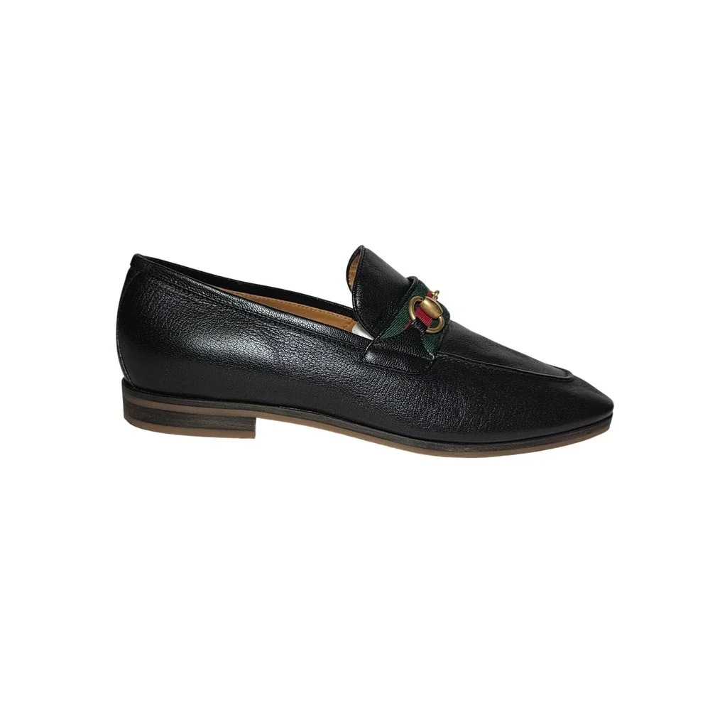 Gucci Jordaan Horsebit Loafers Black Leather Web Stripe 569473 Mens 7.5